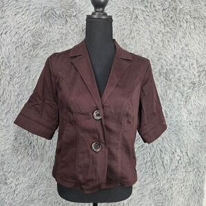 Coldwater Creek Blazer Women P8 Brown Short Sleeve 2-Button Cotton Spandex P8